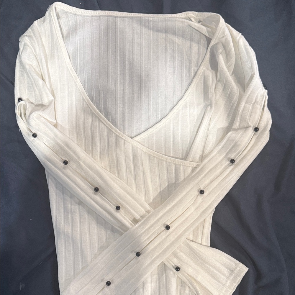 White Long Sleeve Top with Button Accents